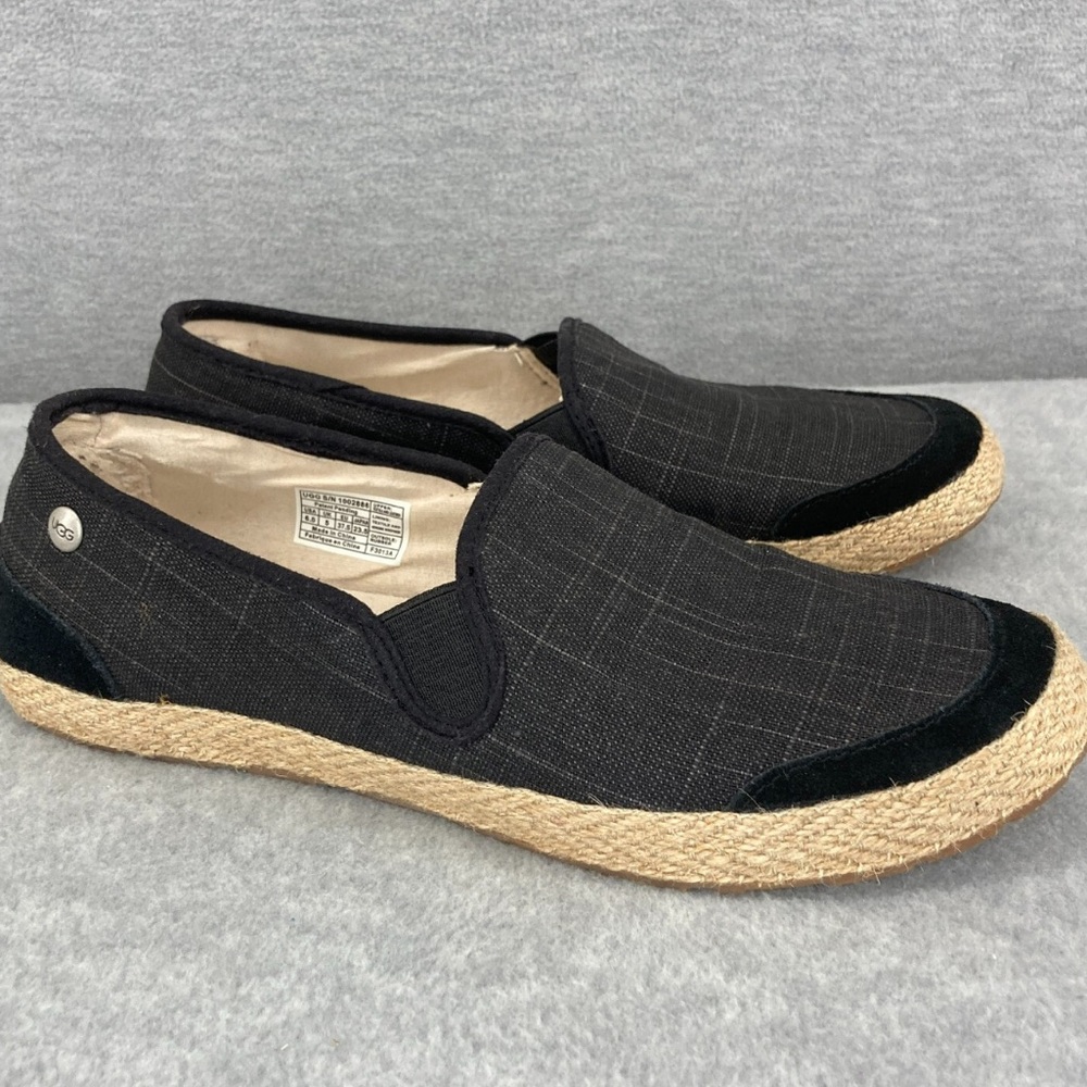 NEW UGG Delizah slip-on loafer in a black/ dark denim fur heel size 8